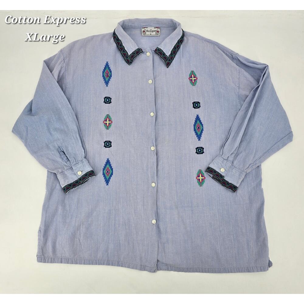 Vintage Cotton Express Embroidered Shirt – XL